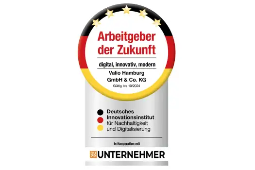 Arbeitgeber der Zukunft Zertifikat mit deutschem Innovationsinstitut, Nachhaltigkeit und Digitalisie.