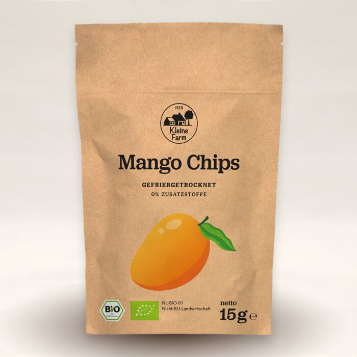 Bio Mango Chips von Kleine Farm, gefriergetrocknet, 15g Beutel.
